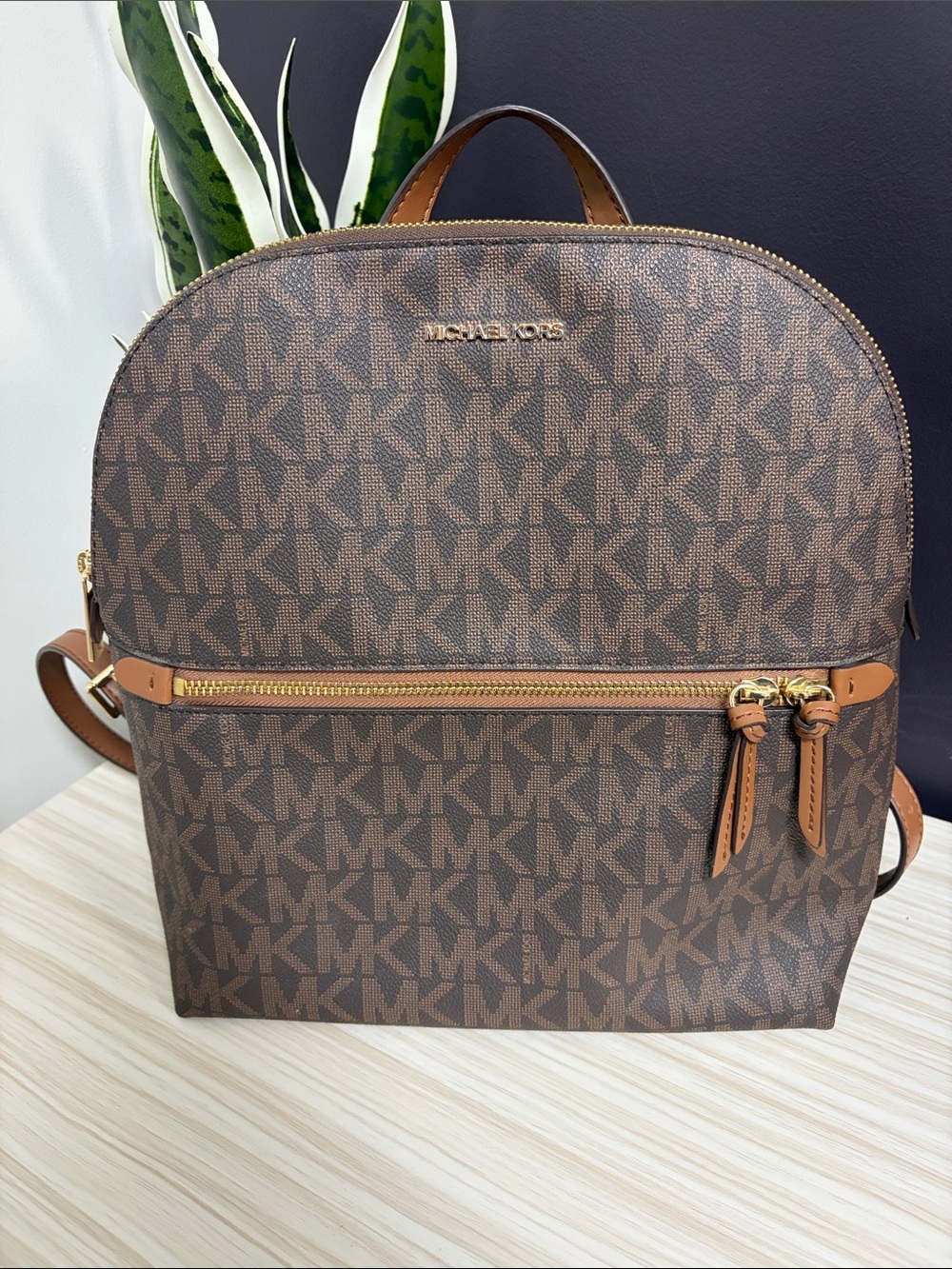 Michael Kors Brown MK Logo Backpack with Tan Trim!! NWOT!!🤎